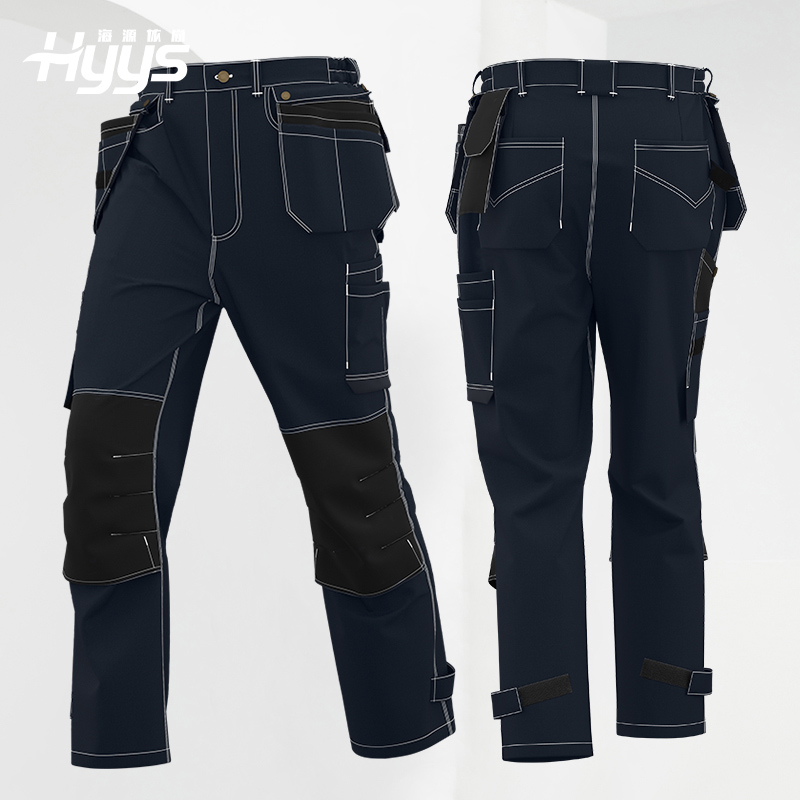 WQ256 全棉飛兜款工作褲可拆卸耐磨印字建筑工人車間工廠褲子勞保褲定制