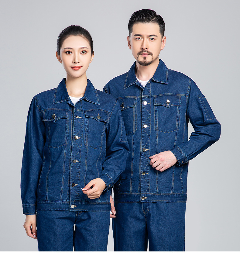 NZ010X 夏季牛仔工作服定制男耐磨長(zhǎng)袖薄款定印繡字制電焊車間汽修勞保服(圖12)