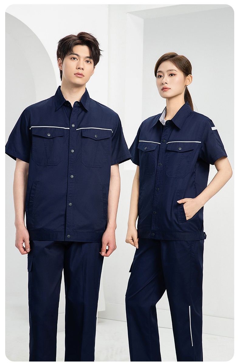 DM241D 海源夏季純色工作服套裝定制薄款反光條紐扣外套耐磨耐臟勞保服(圖12)