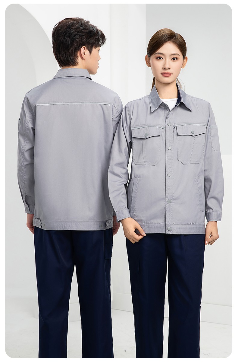 DM241X 海源夏季長(zhǎng)袖薄款工作服套裝反光條紐扣套裝耐磨機(jī)修勞保工裝定制(圖22)