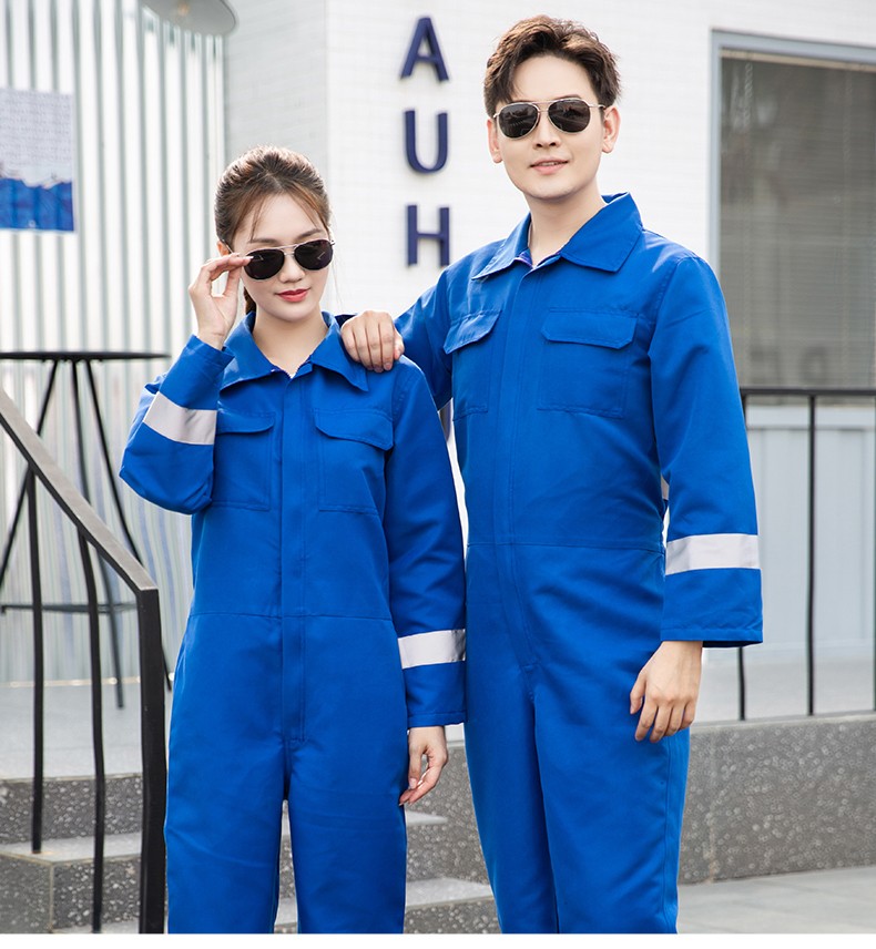 CD219 滌絲連體工作服套裝男反光條出口耐磨耐臟工廠車間機(jī)修工裝勞保服(圖16)