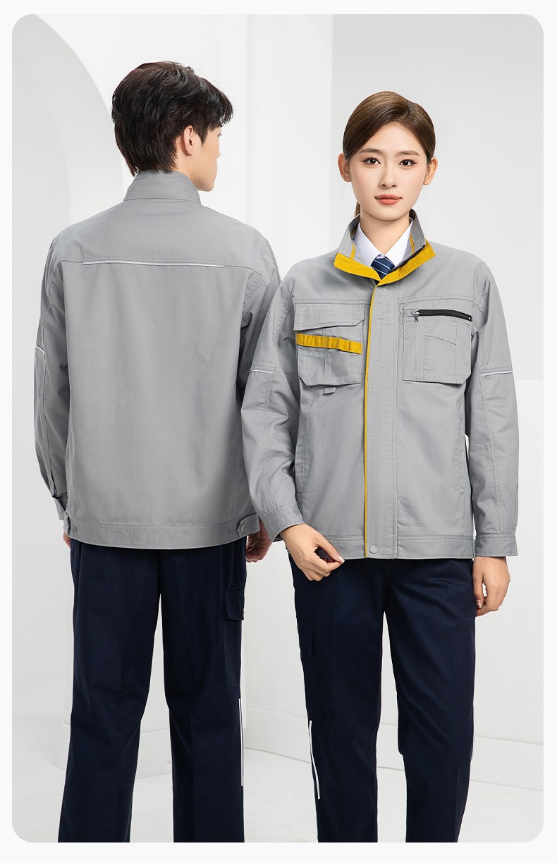 DM2316 海源春秋工作服男長袖套裝印字LOGO反光條工裝車間工人夾克勞保服(圖19)