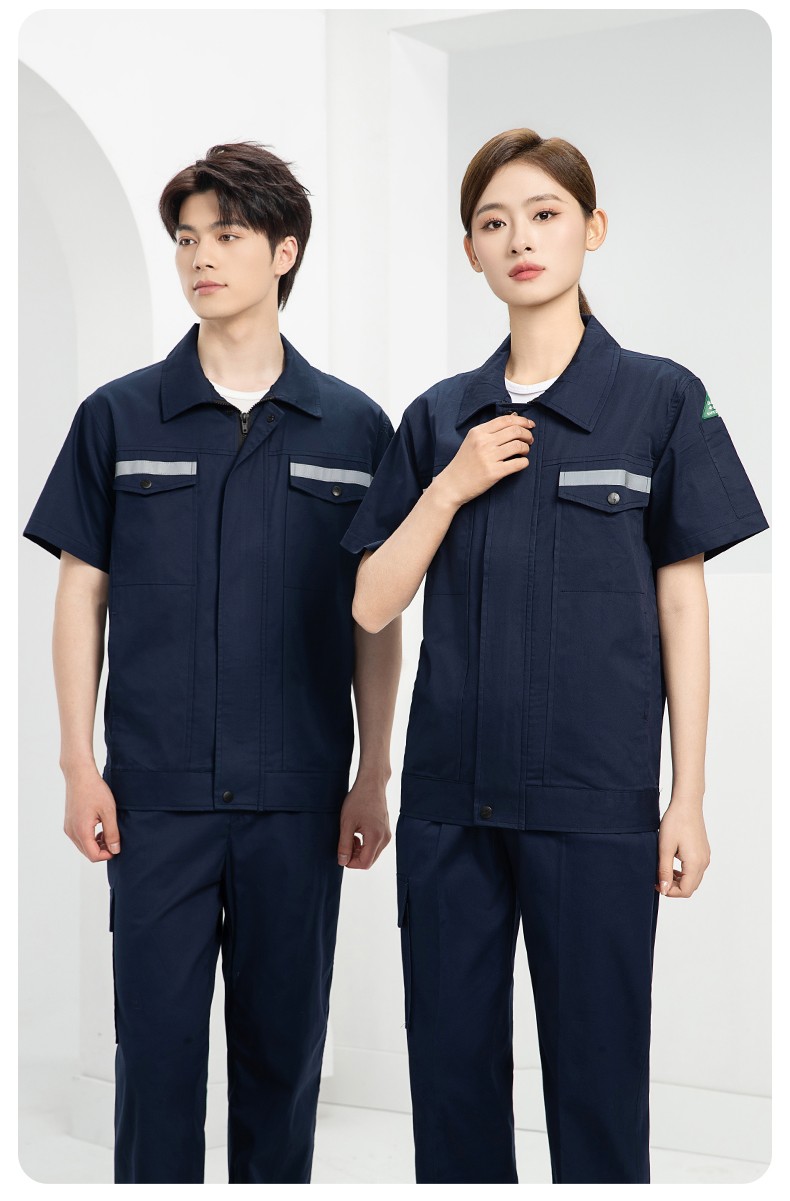 QM2091D 夏季工作服套裝男純棉長(zhǎng)短袖薄款反光海油工程工裝機(jī)電焊工勞保服(圖12)