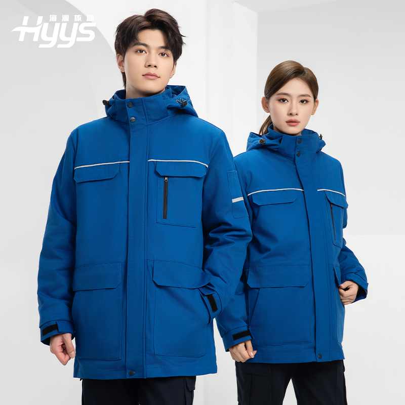 QM2320 純棉可拆卸工作服棉服定制男加絨加厚保暖汽車維修廠勞保服棉襖