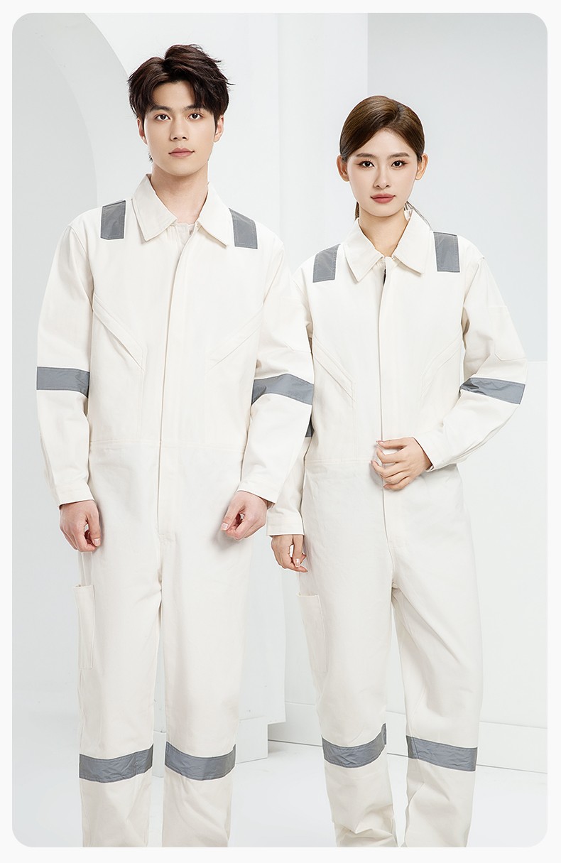 QM217 純棉連體工作服套裝男反光耐磨耐臟機(jī)修電焊工船廠海港定制勞保服(圖15)