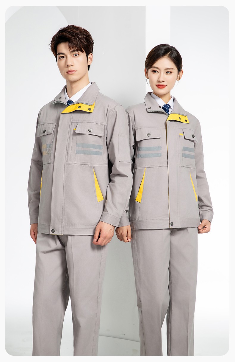 QM2112 純棉工作服定制印字男春秋長袖耐磨工廠車間汽機修全棉反光勞保服(圖13)