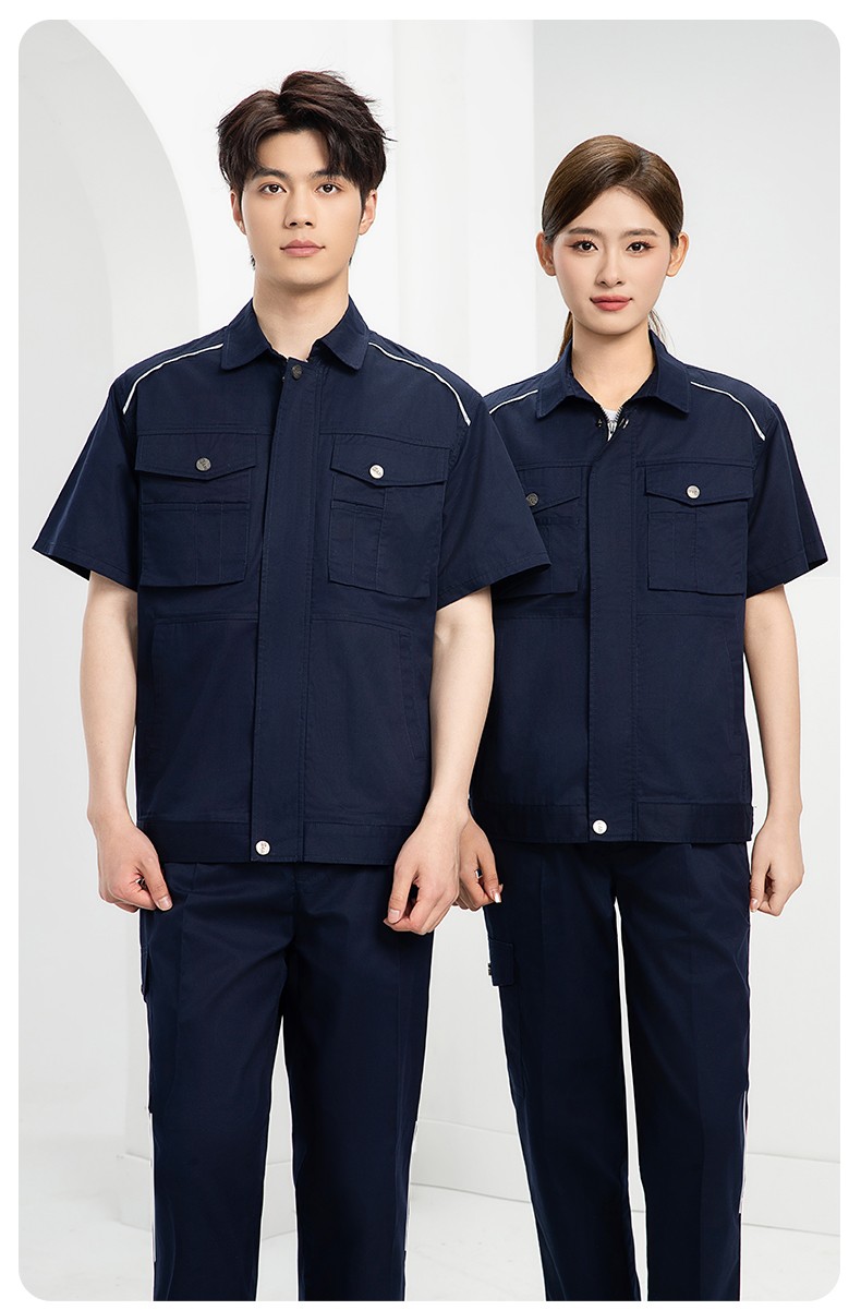 DM2315D 海源夏季工作服男短袖套裝機修服印字LOGO工地工人耐磨工裝定制(圖13)