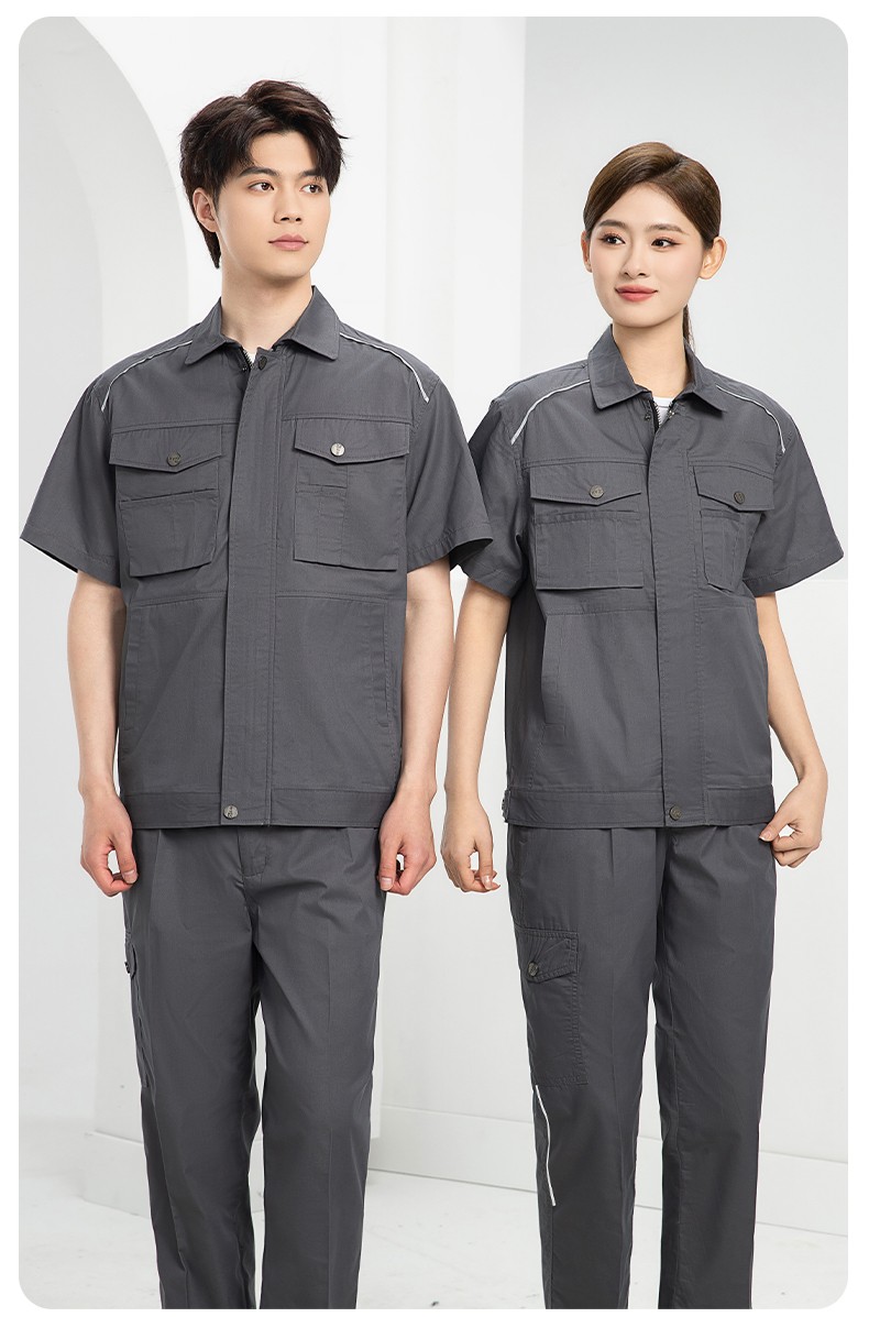 DM2315D 海源夏季工作服男短袖套裝機修服印字LOGO工地工人耐磨工裝定制(圖12)