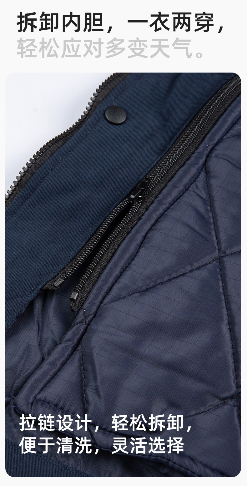 QMMF8868 冬季工作服棉衣定制中長(zhǎng)加絨加厚防寒保暖海油工程汽修廠勞保服(圖5)