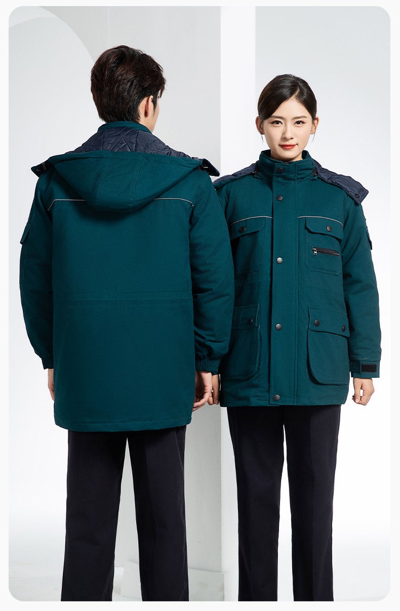 QMMF8868 冬季工作服棉衣定制中長(zhǎng)加絨加厚防寒保暖海油工程汽修廠勞保服(圖18)