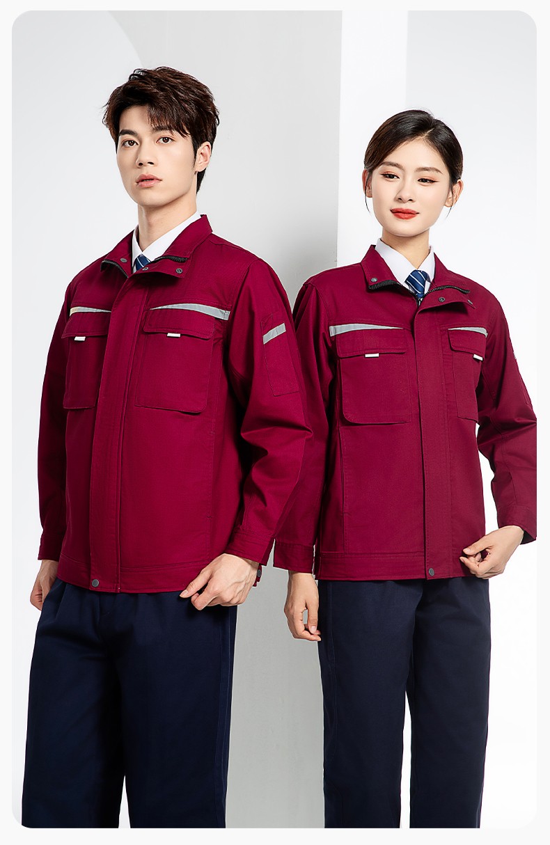 JC-H1810 春秋長(zhǎng)袖工作服男反光條純色電焊耐磨工裝套裝工廠車間汽修勞保服(圖18)