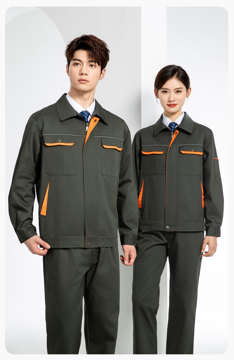 JC-102 春秋工作服套裝印字定制CVC長(zhǎng)袖上衣耐磨汽修工廠車間工裝勞保服(圖14)