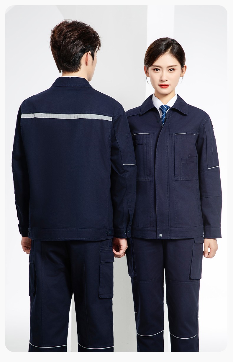 JC-3D07QM 純棉工作服定制男春秋長(zhǎng)袖工裝印字工廠車間機(jī)修全棉反光勞保服(圖15)