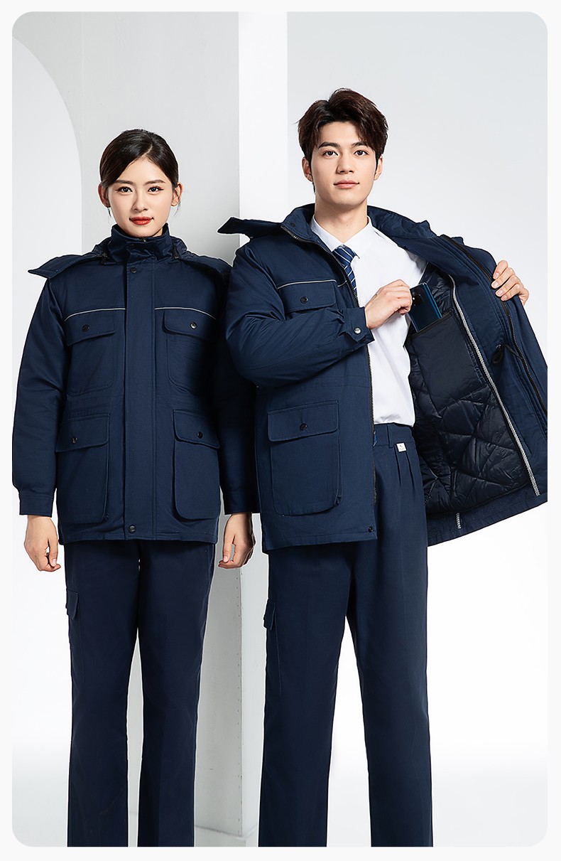 FJD8899 冬季純棉防靜電工作服棉衣定制加厚棉服加油站防寒棉襖大衣勞保服(圖15)