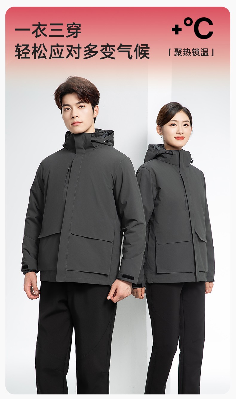 SW-9996 戶外三合一<a href=http://m.14ig.com/chongfengyi/ target=_blank class=infotextkey>沖鋒衣</a>秋冬加絨加厚男女同款搖粒絨沖鋒衣工作服定制(圖1)