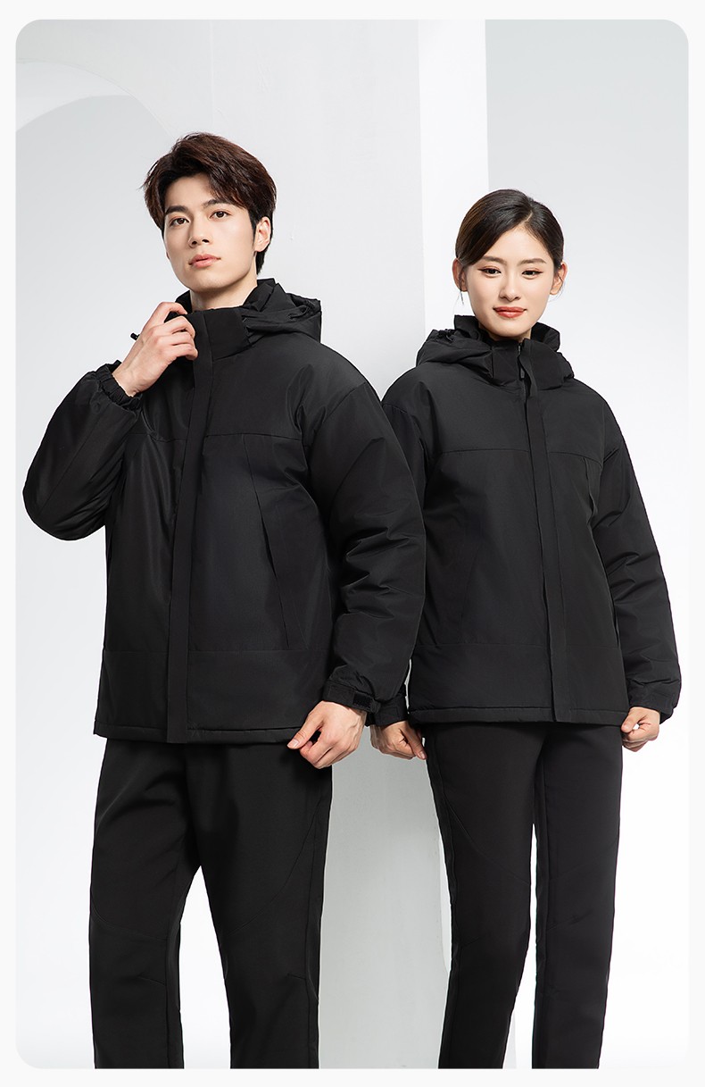 YJ-1915 冬季一體式?jīng)_鋒衣男女純色加絨防寒外套印LOGO公司團體服外套定制(圖13)