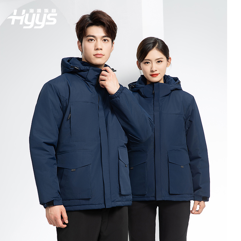 YJ-1916 冬季一體式純色沖鋒衣印LOGO男女兜蓋加厚保暖外套企業(yè)團(tuán)體服外套