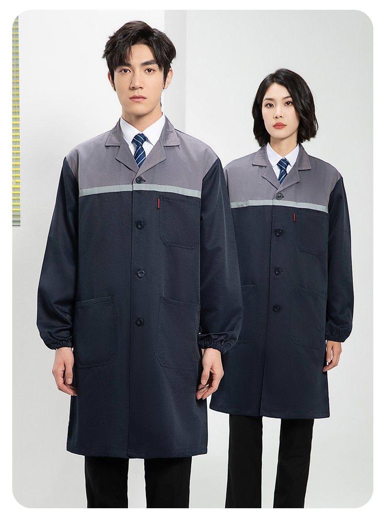 YJ-2303 拼色大褂長款工作服電子白男女倉庫搬運大褂勞保食品廠大褂定制(圖21)